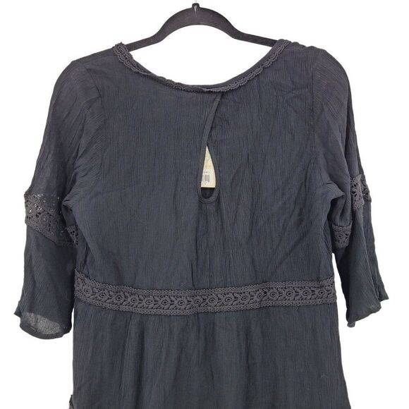 Roper Dress M Black Tiered Textured Lace Baby Doll Half Sleeve Mini Full Boho - Picture 9 of 11